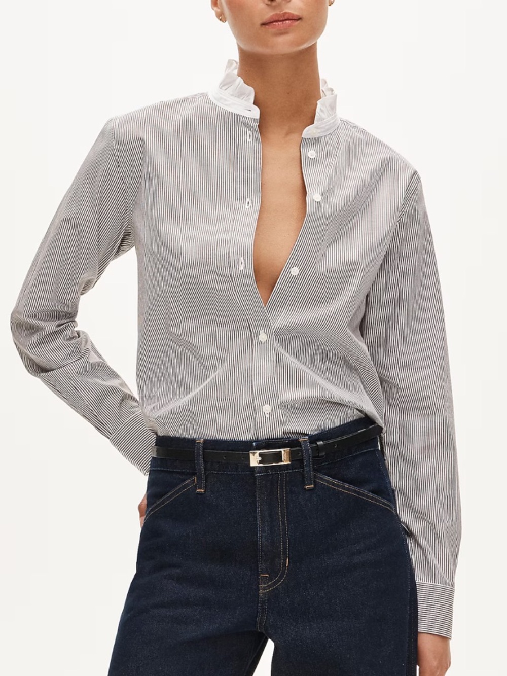 J Crew Jules Ruffle-Collar Shirt In Striped Cotton Poplin